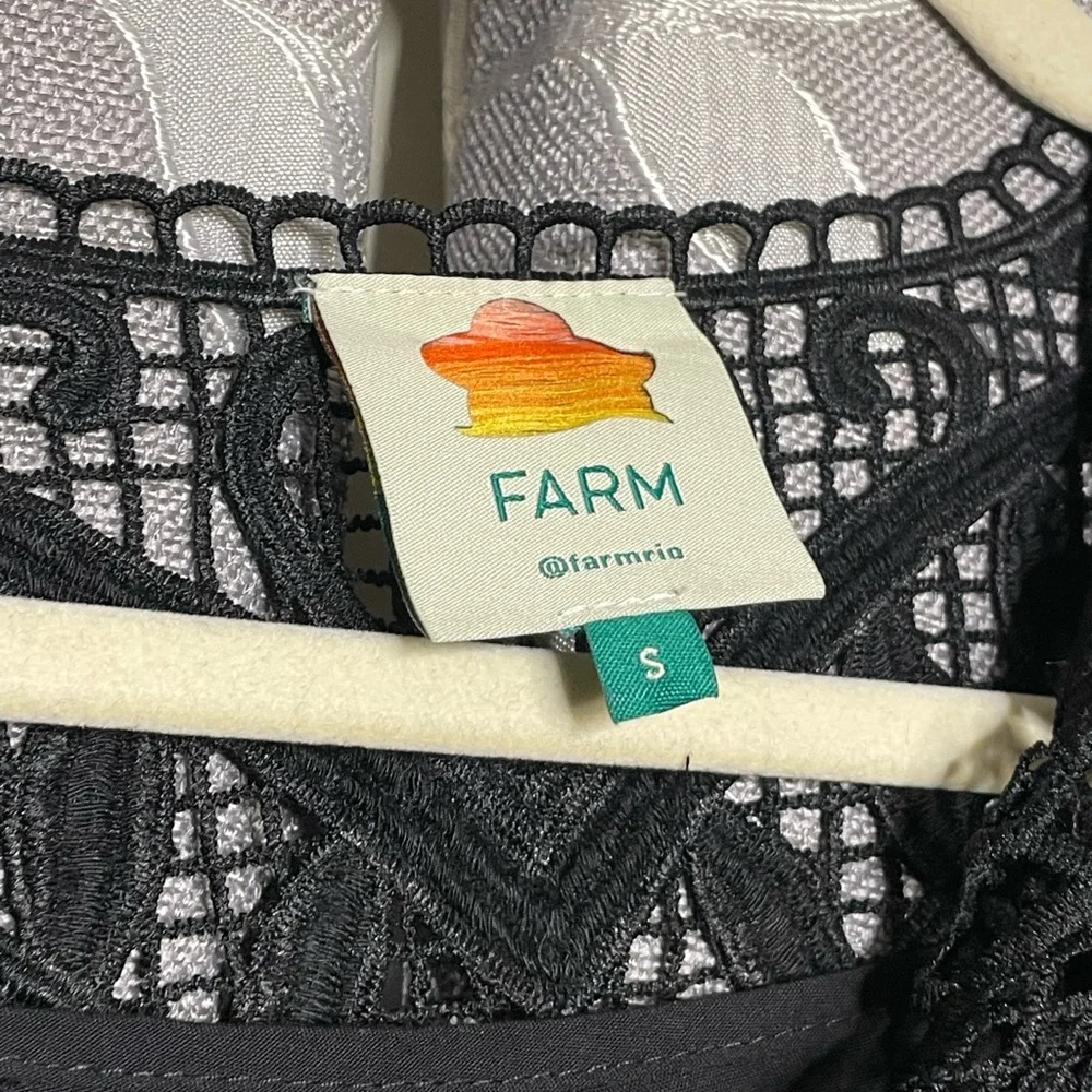 FARM Rio Black Guipire Puff Sleeve Blouse